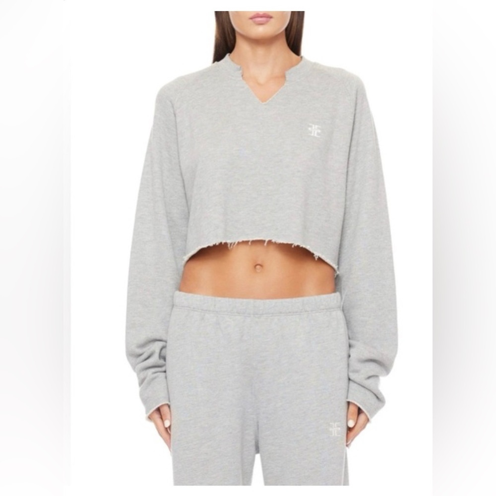 Eterne Gray Cropped Raw-Hem Sweatshirt